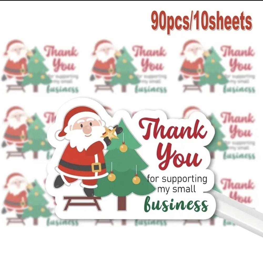 Festive Santa and Tree Thank You Stickers 90 Count!